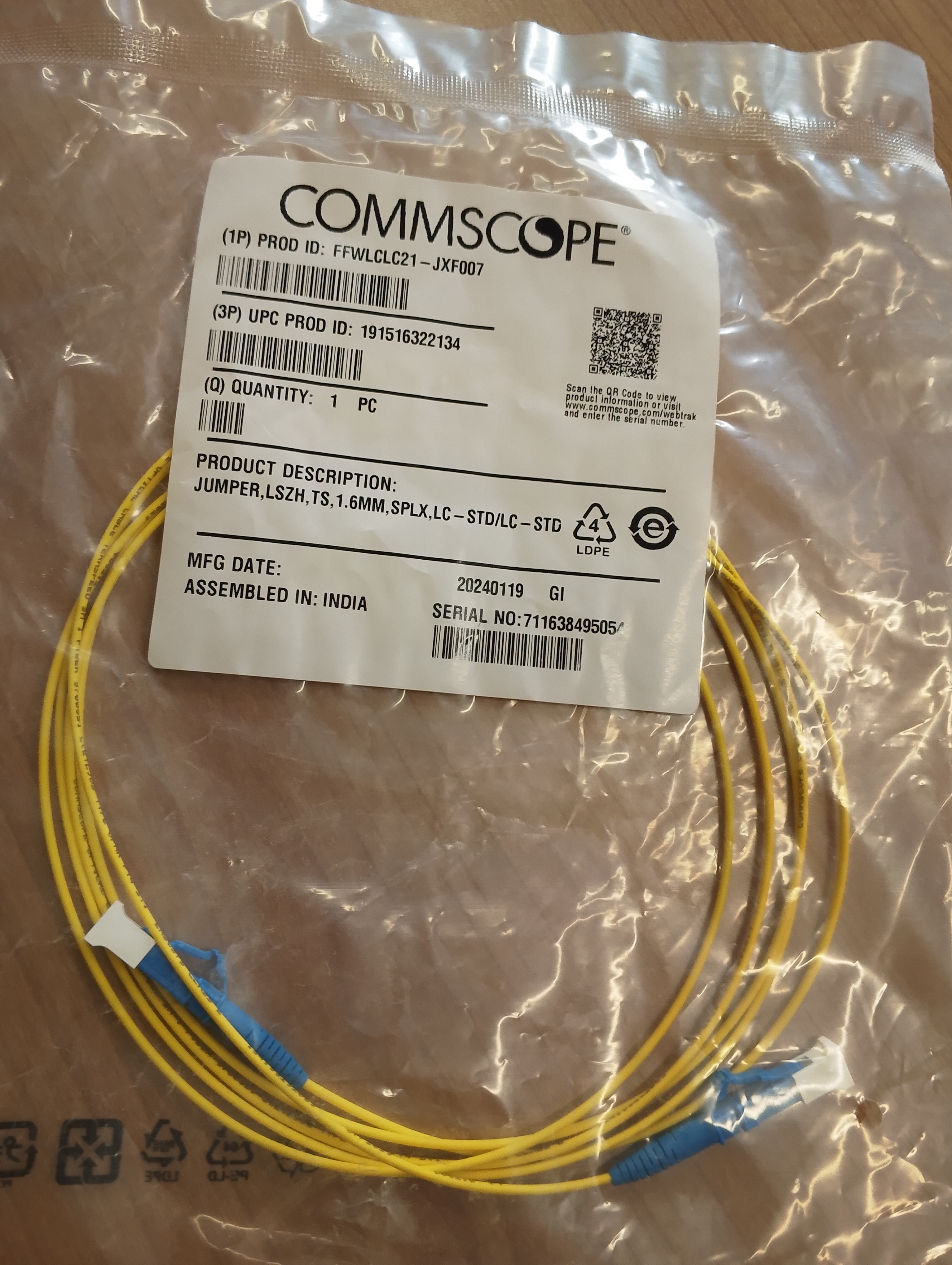 Fiber Patch Cord LC/UPC to LC/UPC Simplex