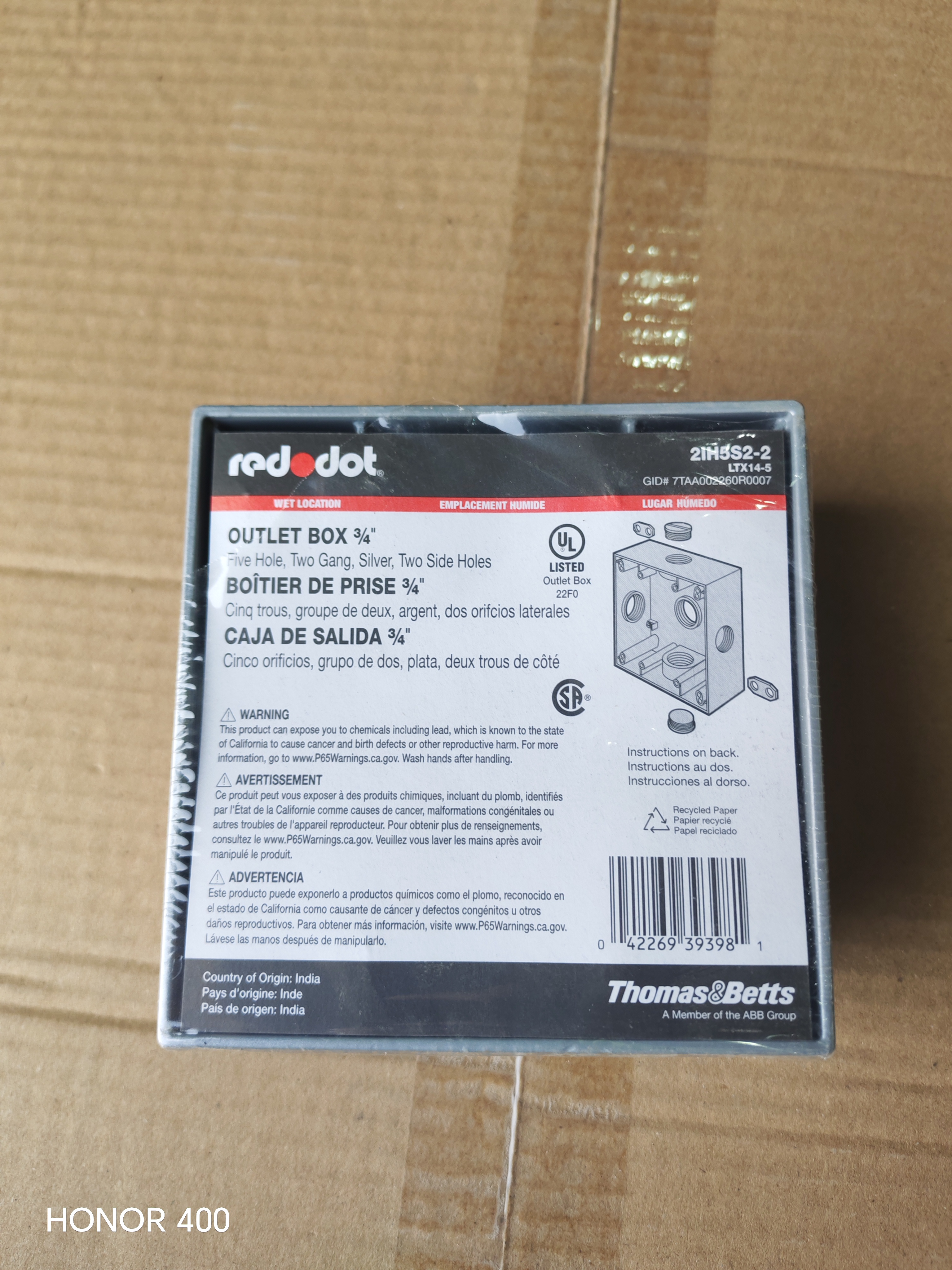 4''x4'' RSC Box 3/4'' Hole